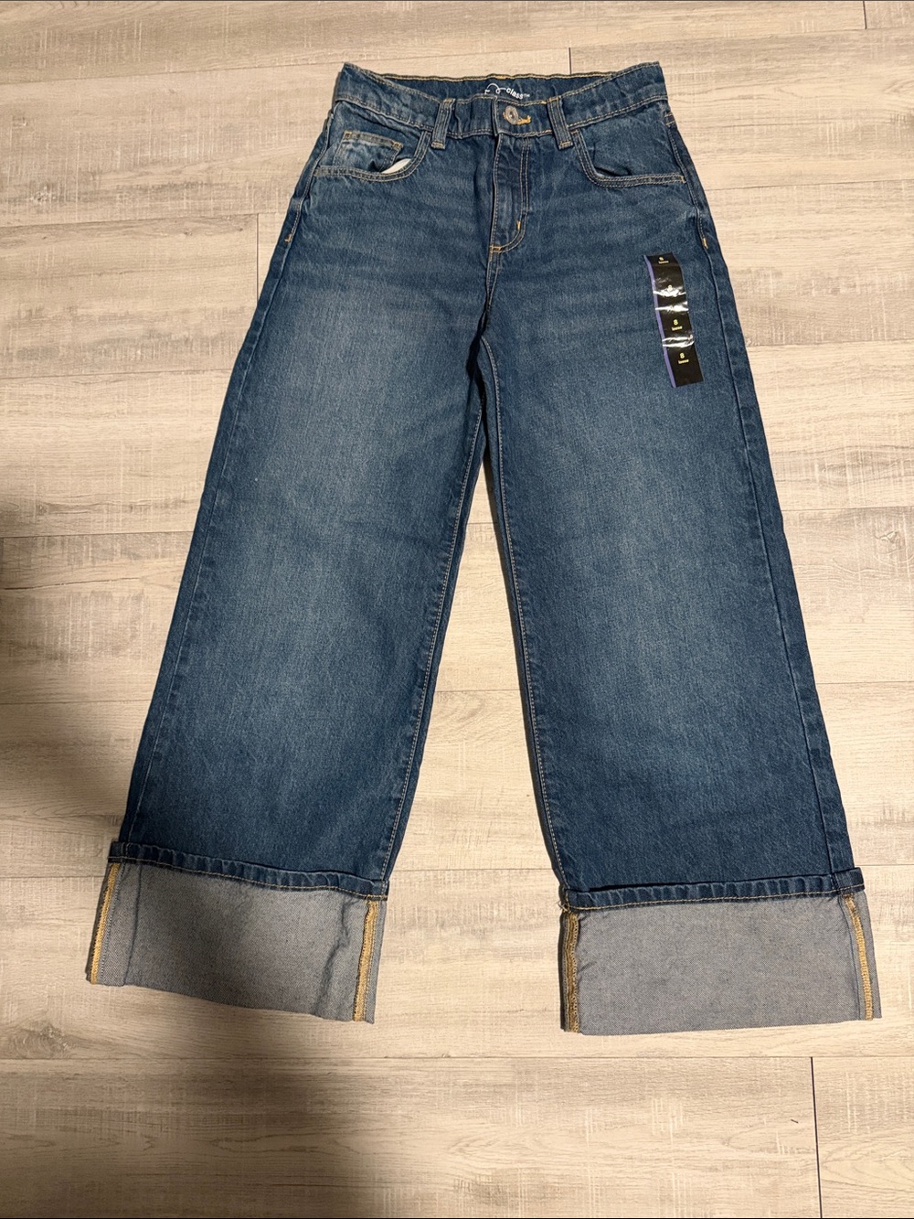 Girls' Mid-Rise Loose Slouchy Wide Leg Jeans - art class™ Dark Blue